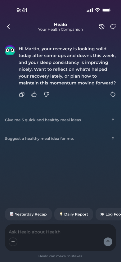 Healo personal health guidance screen
